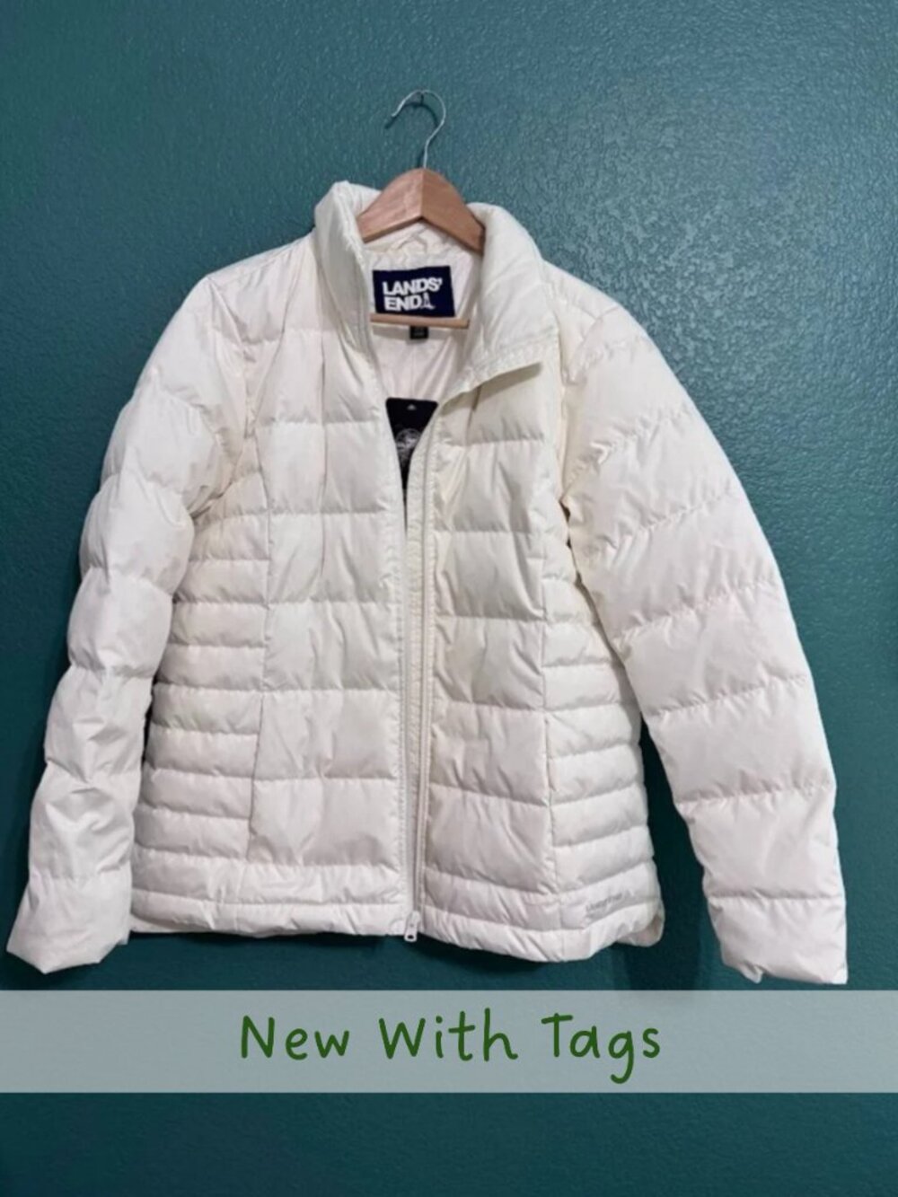 Lands' End White Max 600 Down Puffer Jacket Coat Insulated Premium - Size M (10-